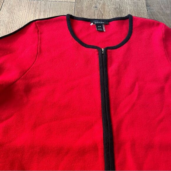 Alison Sheri Red & Black Contrast Detail Full Zip-Up Women's Cardigan (Size M) - Picture 10 of 12